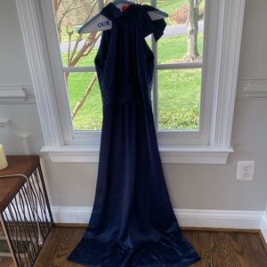 Amsale navy blue gown